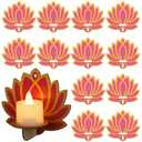Yalikop 12 Pack Diwali Decoration 4 x 4 Inch Jharokha Lotus Design Wooden Candle Holder Tea Light Diya Holder Traditional Lotus Box Decor for Deepavali Decoration Festive Wall Decor DIY Craft
