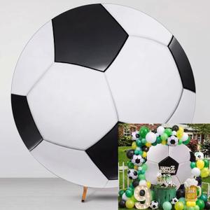 VitalCozy 6.5Ft Round Spandex Backdrop Cover - Sports Theme Arch Backdrop for Party & Photography - Birthday Decoration, No Stand or Balloons Included(Black and White) (LA-LUAL-OG82)
