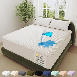 OhGeni Premium Bamboo 100% Waterproof Queen Size Mattress Protector,Soft Mattress Pad, Cooling Breathable Fitted Sheets,Washable Bed Cover,Non-Slip Deep Pocket,Noiseless for Bedroom