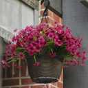 LikSoor 21 Bundles Artificial Outdoor UV Resistant Flowers No Fade Fake Outside Flowers Plastic Greenery Faux Shrubs Garden Porch Window Box Home Decoration(Rose Red)