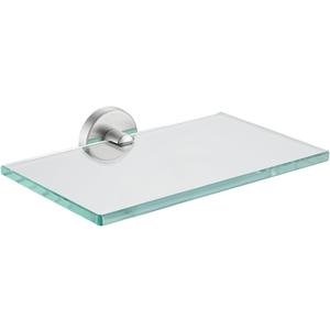 JQK Bathroom Glass Shelf, Tempered Glass Shower Storage 8 by 5 inches, 304 Stainless Steel Brushed Finish Wall Mount, TGS101L8-BN