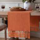 ZeeMart Burnt Orange Table Runners 60 Inches Long, Burlap Linen Style Rustic Farmhouse Fall Table Runner, Boho Woven Dining Table Runner, 13x60 Inches, Harvest Pumpkin