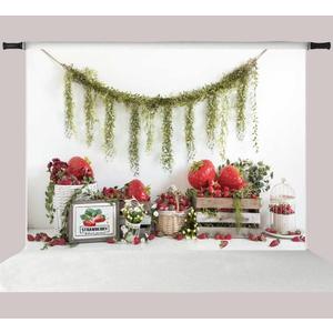 Kate 7x5ft Fresh Strawberry Shop Photo Backdrops for Photography White Wall Spring Farm Fruits Flowers Kids Baby Birthday Party Photographic Background Photocall Props