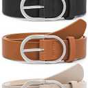VONMELLI 3 Pack Women's Belts for Jeans Pants Fashion Gold Buckle Ladies Dress Belt, B-black+brown+beige Silver Buckle, S: Fit Waist Size 25-31 Inches