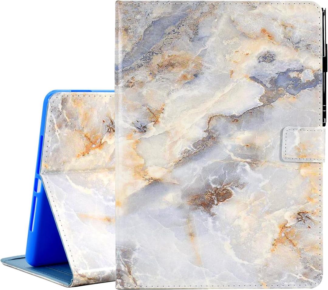 KEROM Case for Fire HD 10 & HD 10 Plus Tablet (13th/11th Generation, 2023/2021 Release), PU Leather Folio Stand Cover Case for All-New Fire HD 10.1 inch Tablet, Auto Sleep Wake - White Marble