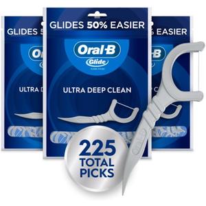 Oral-B Glide Ultra Deep Clean Floss Picks, Removes Food and Plaque, Cool Mint Flavor, 75 Floss Picks, Pack of 3 Oral-B Glide Ultra Deep Clean Floss Picks, Removes Food and Plaque, Cool Mint Flavor, 75 Floss Picks, Pack of 3