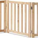 LZRS 3-Panel Wooden Free Standing Foldable Dog Gate Indoor 24" High,Step-Over Safety Pet Gate for Doorways, Stairs, Hallways, Indoor Dog Barrier for Small to Medium Dogs & Puppies, Natural