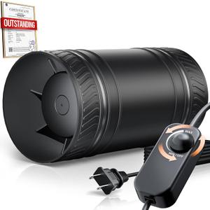 4 Inch Inline Duct Fan with Speed Controller, Upgraded Inline Fans High-Efficiency Exhaust Duct Fan, Low Noise HVAC Ventilation in Basement Bathroom Workshop Attic Grow Tent (Black)