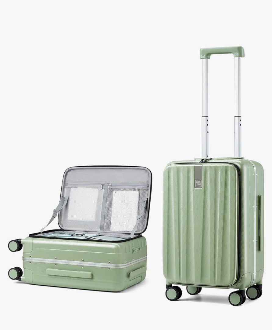 Hanke 20 Inch Carry-On Luggage with Wheels PC Hard Shell Suitcases Top Opening Aluminum Frame Travel Luggage Suitcases for Woman Men.(Bamboo Green)