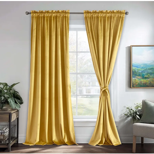 JIUZHEN Yellow Velvet Curtains for Bedroom Luxury Room Darkening Window Drapes for Office/Party/Gallery, Set of 2 Panels, 52 x 84 inches, Yellow