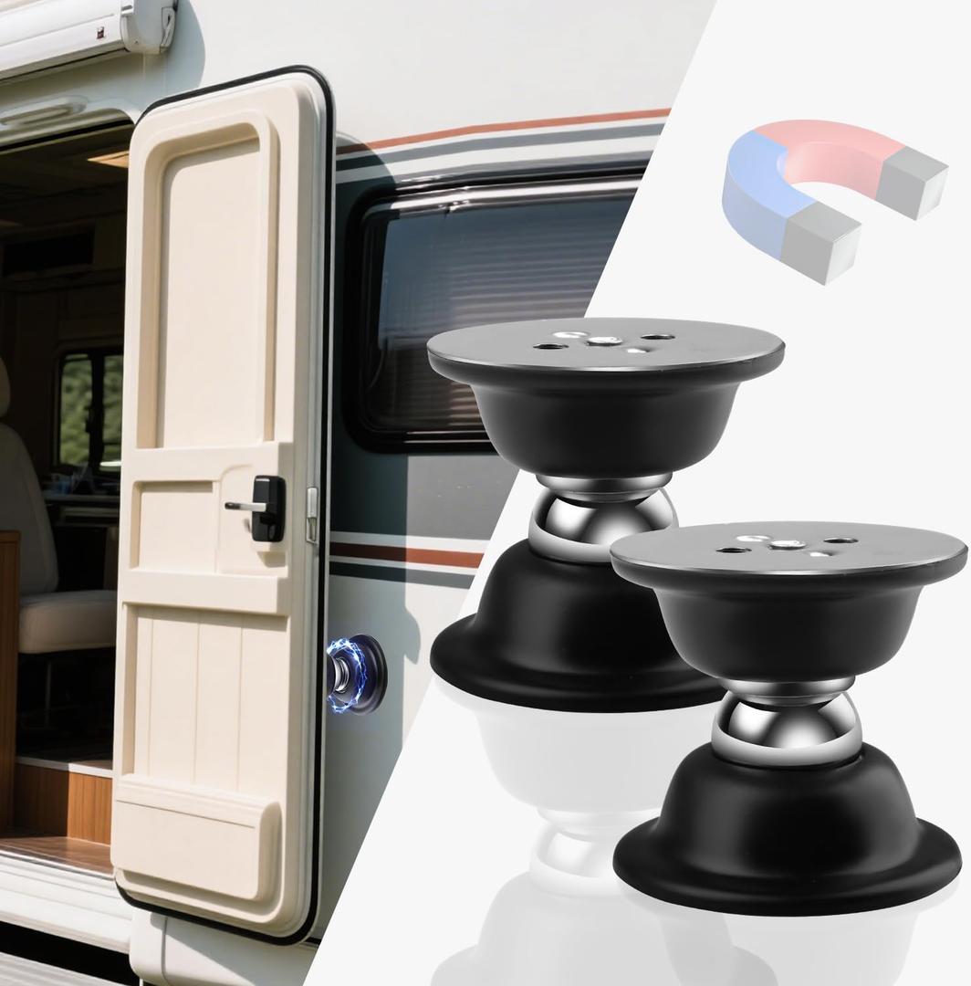 2 x RV Magnetic Door Catch with Strong Magnetic 2 Pack Camper Door Holder for Trailer Motorhome (Black-2 Pack)