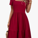 Newshows Women 2025 Summer Dress Square Neck Formal Short Sleeve Business Casual Outfits Ruffle Spring Pockets Sundress L