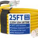 25ft Outdoor/Indoor Extension Cord with Lighted 10/3 Gauge Ultra 3 Prong Heavy Duty SJTW, Waterproof, Flexible Cold-Resistant,15A 125V 1875W, Yellow