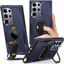 Shields Up for Samsung Galaxy S24 Ultra Case with Stand (Two-Way Stand & Finger Strap), Galaxy S24 Ultra Phone Grip Case with Double Ring Holder, Heavy Duty Shockproof Cover for S24 Ultra, Blue