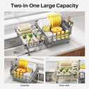 SNTD Dish Drying Rack - Extendable Dish Rack, Large Sink Drying Dish Drainer for Kitchen Counter, Stainless Steel Dish Strainer with Utensil Holder (Grey)