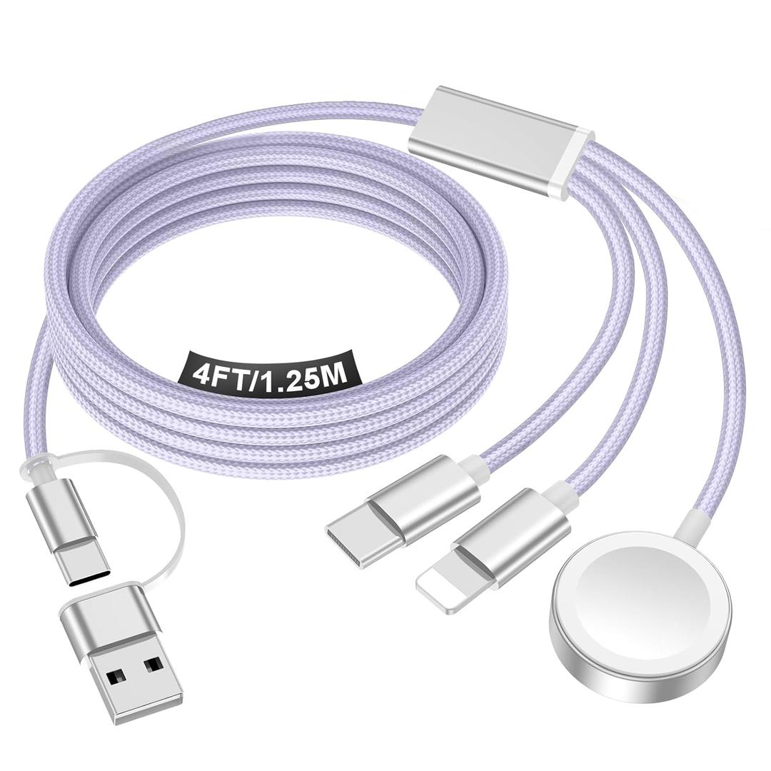 Travel Essentials for Apple Watch Charger,iPhone Charger,3 in 2 Type C/L/Magnetic Fast Charging Cable,Multi Charging Cable Portable Designed for iWatch Series,iPhone 17-11,Galaxy S26-S21,Car-4FT