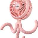 AMACOOL Battery Operated Stroller Fan Flexible Tripod Clip On Fan with 3 Speeds and Rotatable Handheld Personal Fans for Car Seat Crib Bike Treadmill (Pink)