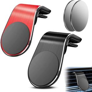 2-Pack Strong Magnetic Car Phone Holder - 360 Rotatable L-Shape Air Vent/Dashboard Mount for iPhone, Samsung, Huawei - Super Sticky Magnet, (Black + Red)