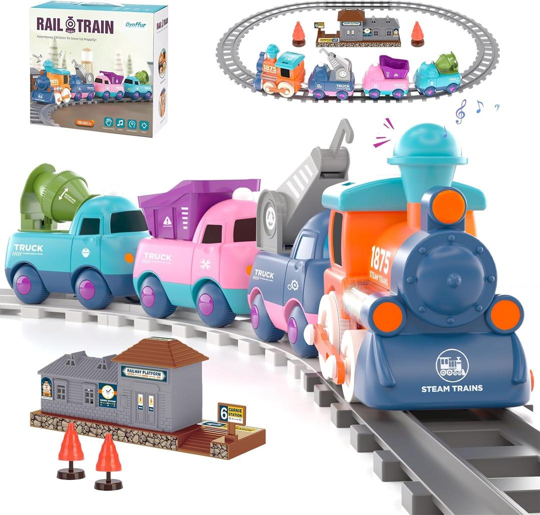 Train Set for Toddler Toys,Electric Train Toy for 3-5 Year Old Boy Gifts, Christmas Trains Set for Kids Ages 4-8 with Music, Light,Tracks,Kid Toys for 4 5 6 Year Old Boy Girl Christmas Birthday Gifts