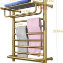 Gold Wall Mounted Heated Towel Rack, Gold Towel Warmer Rack for Bathroom, Timer & Temperature Control Electric Towel Drying Rack with Top Shelf (14 Bars with Top Shelf Brushed Gold A, Hardwired)