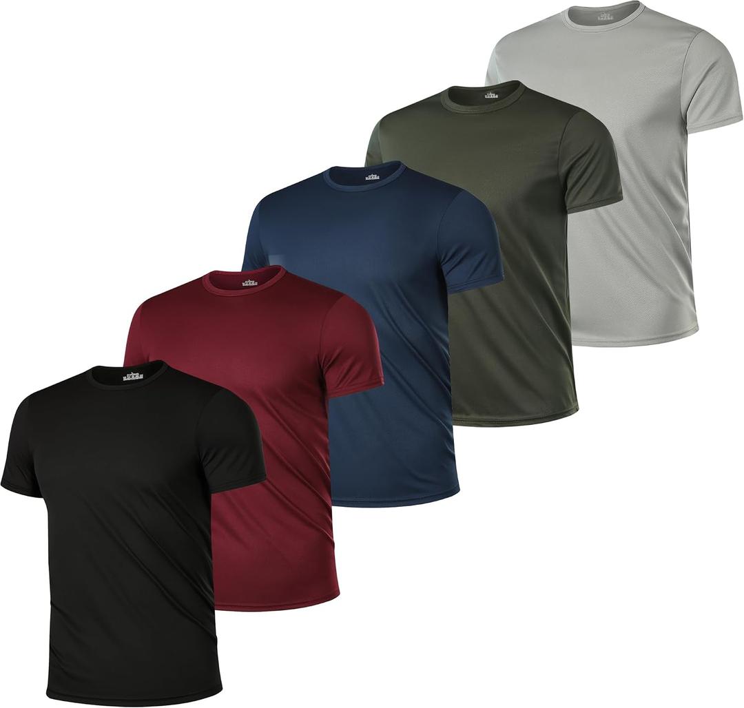 5 Pack Mens Short Sleeve Active Athletic Running T Shirts for Men Gym Workout Moisture Wicking (XXXL)