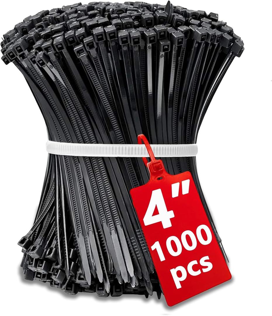 Small Black Zip Ties 4 Inch, 1000pcs Mini Cable Ties Thin Zipties 4 In Tiny Self Locking Plastic Tie Wraps Wire Ties for Cord Management (4in/1000 pack 30 lbs)