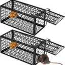 Qualirey 2 Pcs Humane Rat Trap Chipmunk Rodent Mouse Squirrel Trap 9.1 x 4.5 x 4.5 Inches Live Animal Mouse Voles Hamsters Live Cage Rat Cage for Mice Easy to Catch and Release (Black)