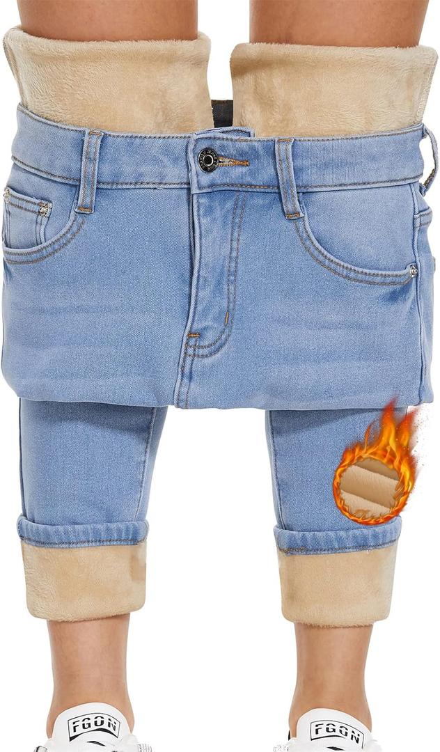 Women's Fleece Lined Jeans Thicken High Waisted Skinny Stretch Jeans for Women Winter Warm Flannel Lined Butt Lift Jeans (10, Blue)