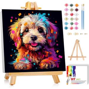 cviokrdu Dog Paint by Numbers Kit for Kids with Frame - Wooden Easel, Animals Paint by Numbers for Kids Ages 4 8 12, Easy Acrylic Oil Painting Kits for Home Wall Decoration 8x8 inch