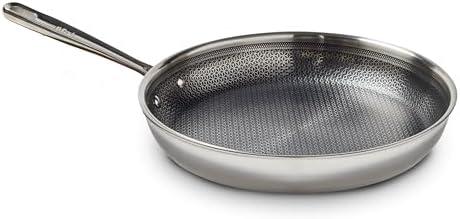 T-fal HybridMesh Tri-Ply Stainless Steel Fry Pan 12 Inch, Induction Oven Safe 500F, Metal Utensil Safe, Ideal For Searing, Cookware, Dishwasher Safe Pots and Pans, Needs Pre-Heating, Silver/Black