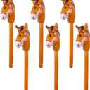 6PCS Inflatable Stick Horse,Blow Up Horse Head on Stick Pony Costume Western Cowboy Cowgirl Baby Shower Birthday Party Decorations Halloween Supplies Favors Props, 38 Inches (Brown)
