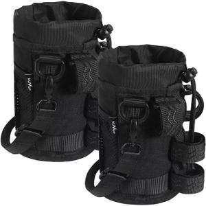 WUVOP Bike Cup Holder, Water Bottle Holder for Bike Handlebar with Mesh Pockets, Universal Cycling Bicycle Water Bottle Drink Cup Cage for Cruiser, Scooter, Mountain Bikes, Road Bikes, Wheelchair (2 Pack-Black (Shoulder straps))