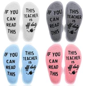 Best Teacher Ever Socks “This Teacher Is Off Duty” Sole Women's One Size 6 - 11 (Pack Of 4 Pairs)
