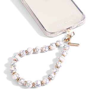 Case-Mate Phone Charm with Beaded Marble - Detachable Anti Theft Strap - Hands-Free iPhone Wrist Strap for Women - Phone Chain Wristlet - Fits Galaxy, Pixel and More - White Marble