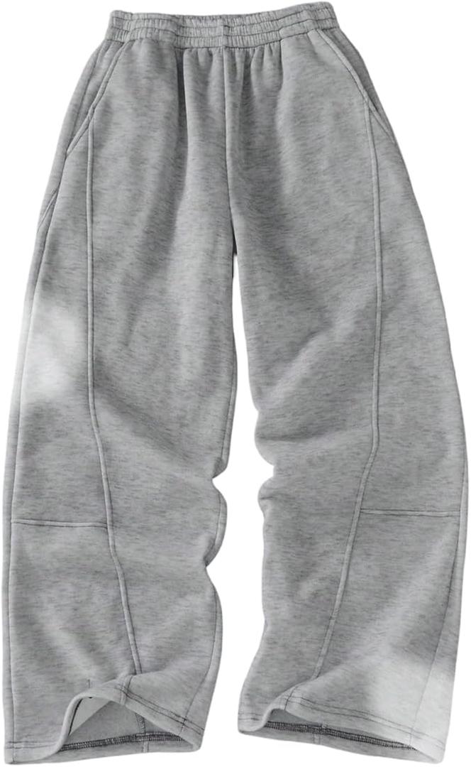 SOLY HUX Men's Casual Drawstring Sweatpants Elastic Waist Baggy Wide Leg Pants with Pockets Pure Light Grey Medium