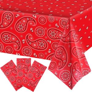 Western Party Tablecloth Paisley Table Cover Bandana Plastic Table Cloth Rectangle Floral Tablecloth for Western Cowboy Themed Party Decorations, 108 X 54 Inches (Red, 3 Pack)