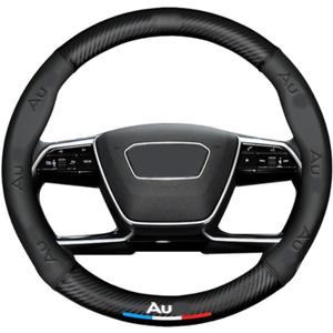 Custom-Fit Car Steering Wheel Cover Compatible with Audi, Premium Stylish NAPA Leather Carbon Fiber Texture Protector, Non-Slip, Audi Compatible Accessories (Black) 37cm to 38cm