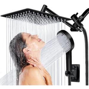 Shower Head, 8 inch Multifunction High Pressure Rain Shower Head with Handheld Spray Combo with 11'' Angle Adjustable Extension Arm/Flow Regulator/Shower System Matte Black