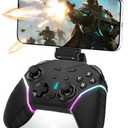 Mobile Gaming Controller for iPhone/iOS/Android/Switch/Laptop, Wired Control for PC/Steam, Wireless Phone Controller Gamepad with Programmable/Vibration/6-Axis Gyro/Turbo/RGB Light(with Phone Clip) (Black)
