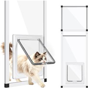 Vertical Cat Door for Window,41"-62" Adjustable Height,1-Min Install | 4 Locking Modes,Aluminum Frame,HD Glass,Magnetic Closure,Weatherproof Pet Door Window Insert for Cats