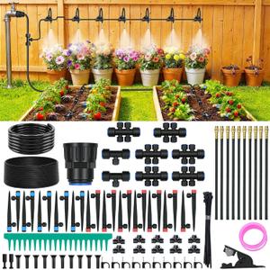 230FT Drip Irrigation Kit with Quick Connect PE Tubing, Automatic Garden Watering Sprinkler System, 2026 Upgraded Water-Saving Design with 3 Adjustable Misting Emitters, Greenhouse & Raised Bed