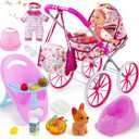 Baby Doll Stroller Toys Set with 12.5" Doll for 3-7, Foldable Stroller, Dining Chair, Accessories & 1 Outfits,Pretend Play Baby Doll Toys for Girls Ages 3-7