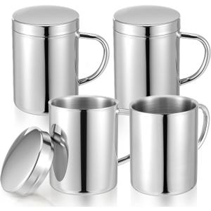 Molain 4 Set 13.5 oz/400ml Stainless Steel Coffee Mugs with Lids, Double Wall Insulated Metal Mugs Travel Thermal Camping Cups for Hot and Cold Drinks Home Office