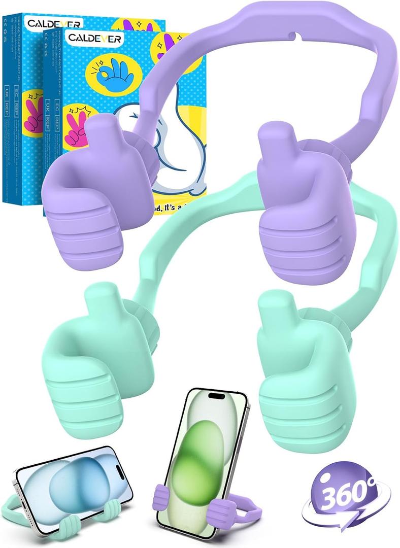 Easter Basket Stuffers for Teens Girls Kids Gifts Cell Phone Stand: UPGRADE Adjustable Thumbs Up Lazy Phone Holder for Desk Fun Gadgets Teenager Boys Women Adults Essentials Easter Gifts Trendy Stuff (Purple & Green)
