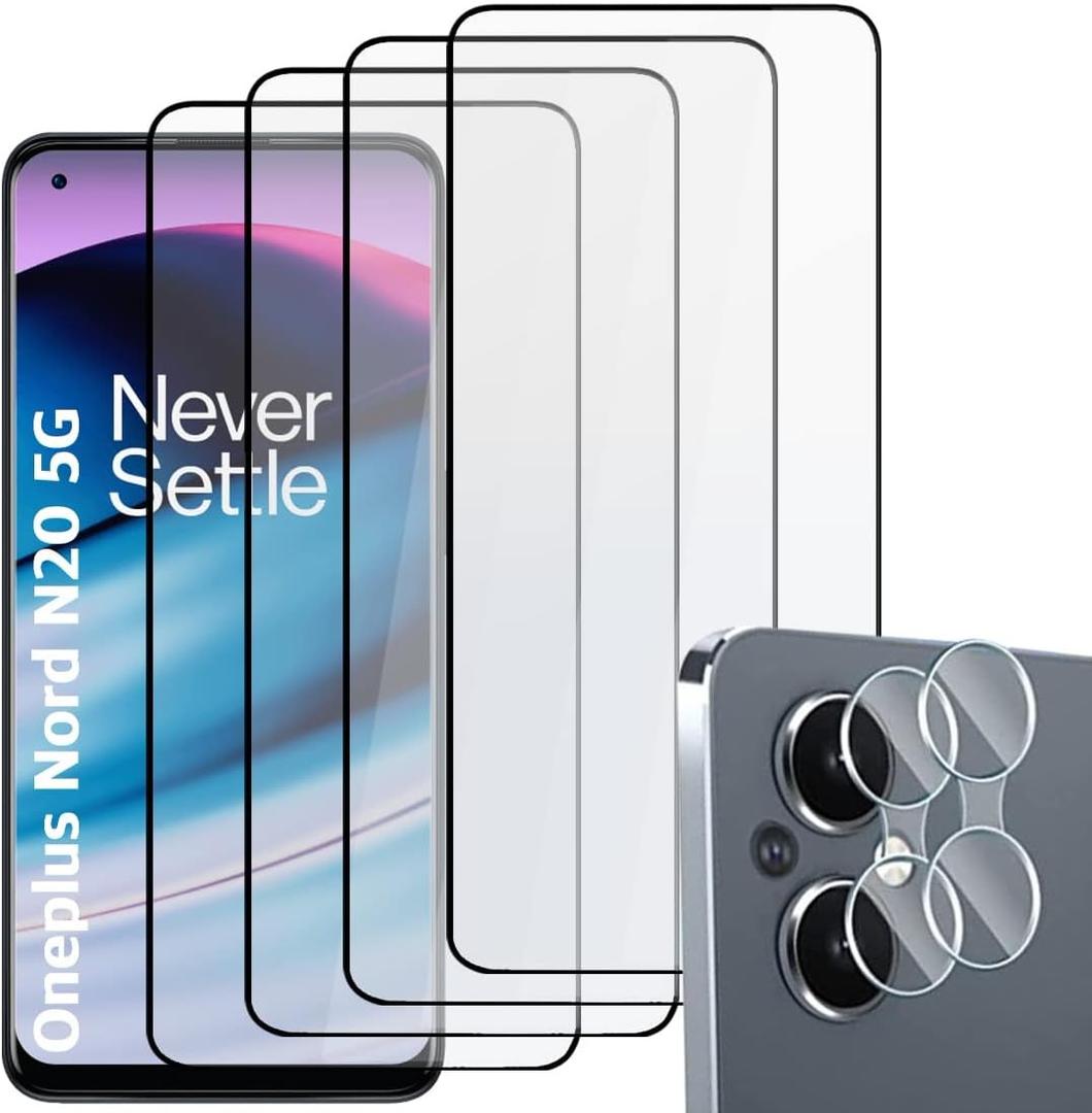 [4+2] (4 Black Silk Tempered glass screen protector + 2 Lens Protector) compatible with Oneplus Nord N20 5G 2022 Easy to Install Double Tempered glass screen protector Scratch Resistant Full Coverage 9H hardness TUFF STONE Screen Protector