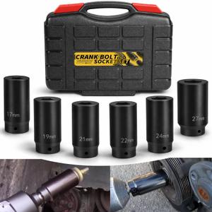 1/2" Drive Crank Bolt Socket Set, 17MM, 19MM, 21MM, 22MM, 24MM 27MM, Harmonic Balancer Socket Set, Deep Counter-Weighted Socket Set, 3 Times Momentum Power of Standard Impact Socket Set