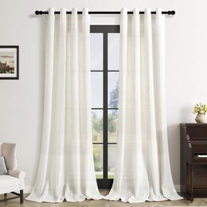 102 Inches Long Cream Living Room Curtains 2 Panels Set Grommet Ring Top Linen Drapes for Patio Sliding Door Light Filtering Modern Bohemian 102 Inch Curtain for Large Window Dining Office Bedroom