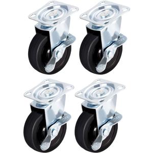 uxcell Swivel Caster Wheels with Brake 3" Rubber with 360 Degree Top Plate 110LBS Capacity for Furniture Carts Workbench, Black, Pack of 3