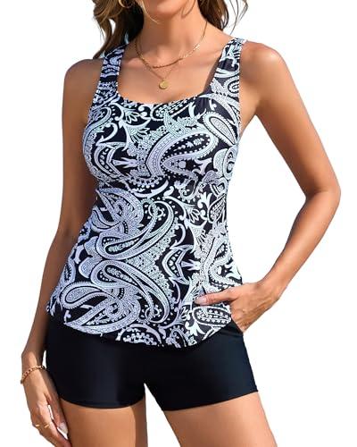 ANFILIA Bathing Suit for Women Tankini Swimwear Two Piece Full Coverage Swim Tank Tops with Boyshorts Size XXL