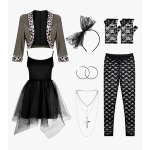 Boyiee Womens 80s Costume Set Dress Jacket Headband Earrings Necklace Lace Legging Gloves Halloween 80s Themed Costumes XL Boyiee Womens 80s Costume Set Dress Jacket Headband Earrings Necklace Lace Legging Gloves Halloween 80s Themed Costumes XL
